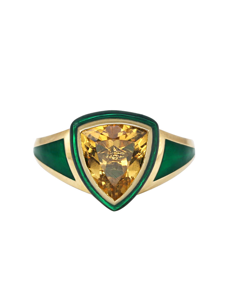 Green Enamel with Citrine Shield Ring