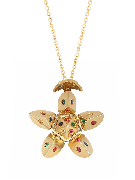 Yellow Gold Petal with Periwinkle Blue Enamel and Diamonds