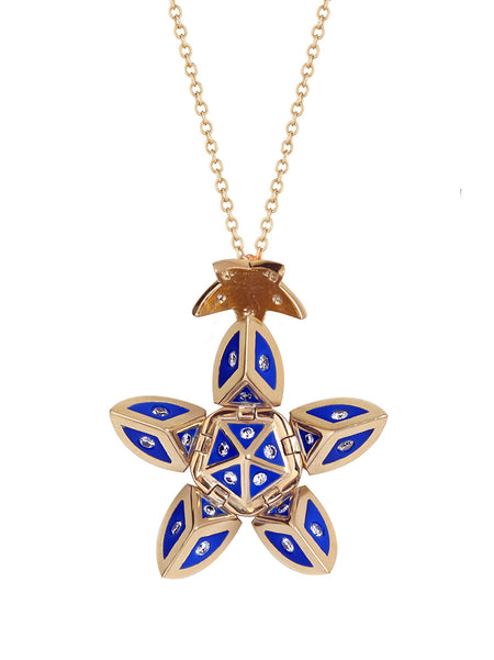Yellow Gold Petal with Periwinkle Blue Enamel and Diamonds
