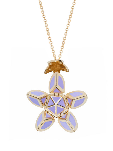 Yellow Gold Petal with Periwinkle Blue Enamel and Diamonds