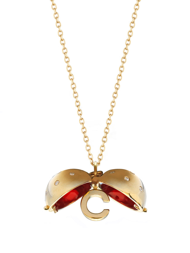 Letter C Diamond Sphere with Cherry Red Enamel