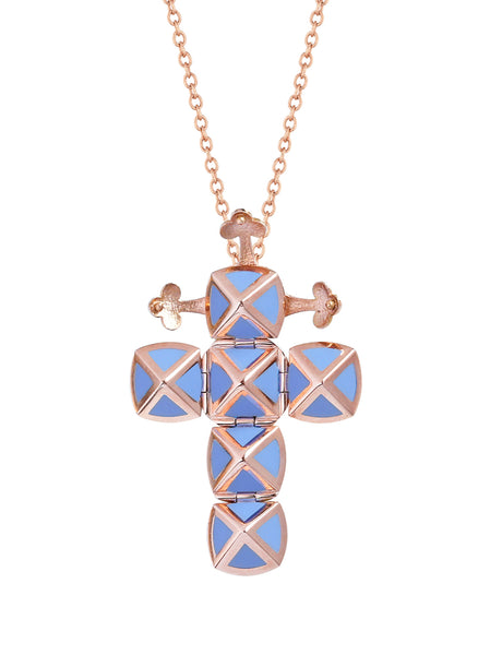 Rose Gold Cross with Light Blue Enamel