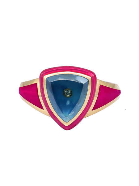 Light Blue Enamel with Blue Tourmaline Shield Ring