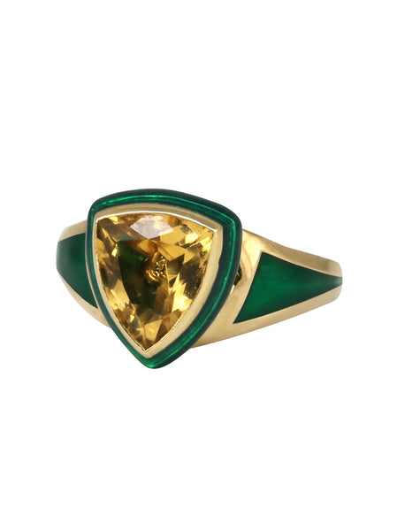 Green Enamel with Citrine Shield Ring