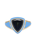 Light Blue Enamel with Blue Tourmaline Shield Ring