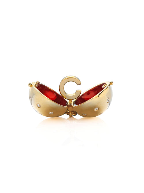 Letter C Diamond Sphere with Cherry Red Enamel