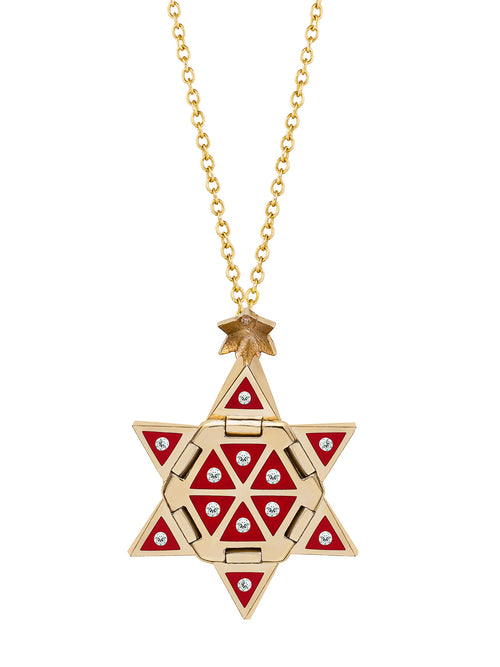 Yellow Gold Star of Creation with Red Ceramic and Diamonds