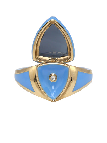 Light Blue Enamel with Blue Tourmaline Shield Ring