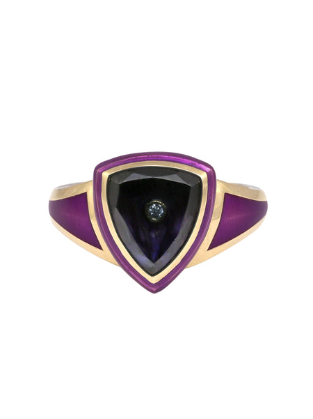Hot Pink Enamel with Amethyst Shield Ring