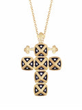 Yellow Gold Cross with Black Enamel and Diamonds
