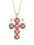 Yellow Gold Cross with Purple Enamel and Diamonds