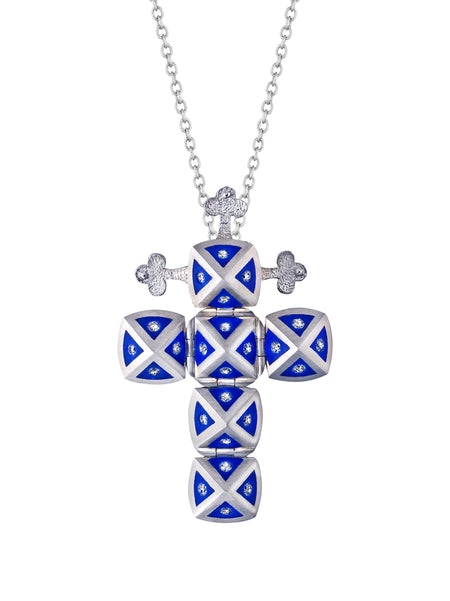 Rose Gold Cross with Light Blue Enamel
