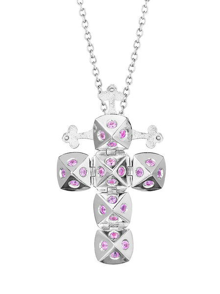 White Gold Cross with Pink Sapphires