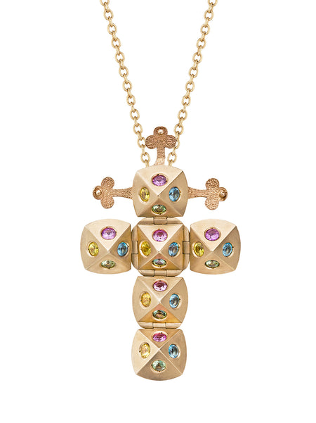 Yellow Gold Cross with Emeralds