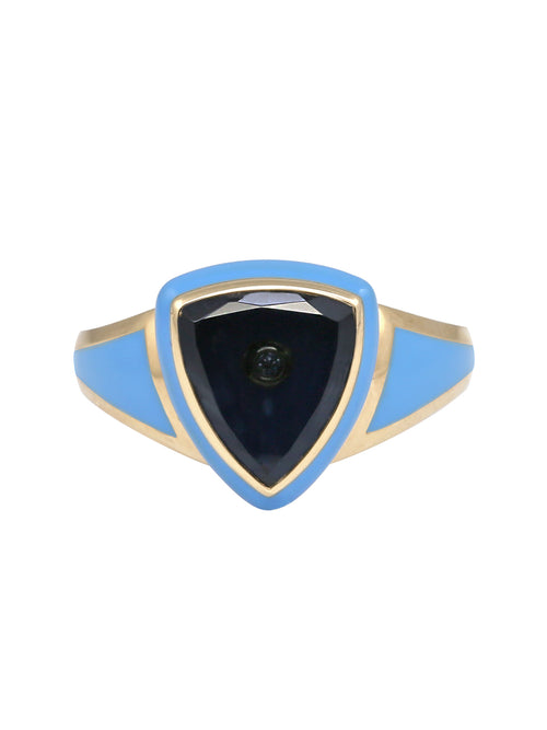Light Blue Enamel with Blue Tourmaline Shield Ring