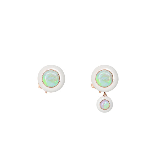 Rose Gold Hidden Gem Earrings with White Enamel and Opal